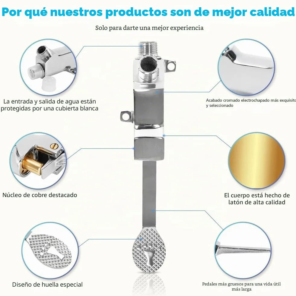 LukLoy Juego completo de pedal manos libres para grifo, con válvula de pie+salida+manguera flexible de 1 m y tornillos, para hospital, laboratorio, control de grifo con el pie