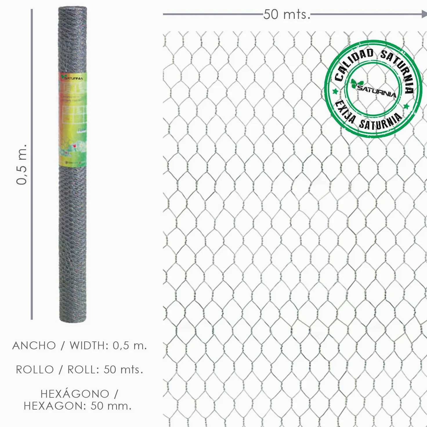 Enrejado Triple Torsion 50/50 cm. Rollo 50 Metros Uso Domestico