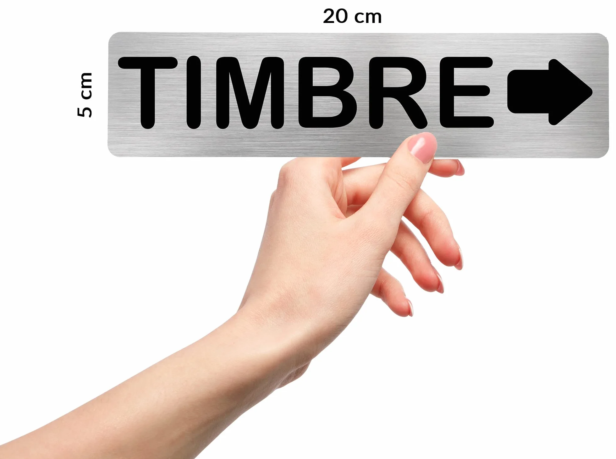 Señal de acero inoxidable TIMBRE FLECHA DERECHA | Placa puerta INOX | Señal informativa | Cartel Puerta 200X50mm