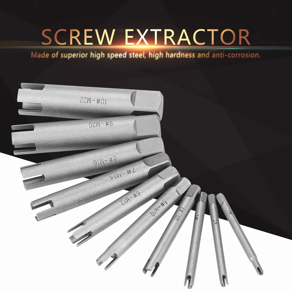 Extractor de Machos de Rosca de Cabeza Rota, Extractor de Tornillos de Acero Juego de Extractor de Machos de Rosca Pelado para Removedor de Tornillos Y Pernos(10Pcs)