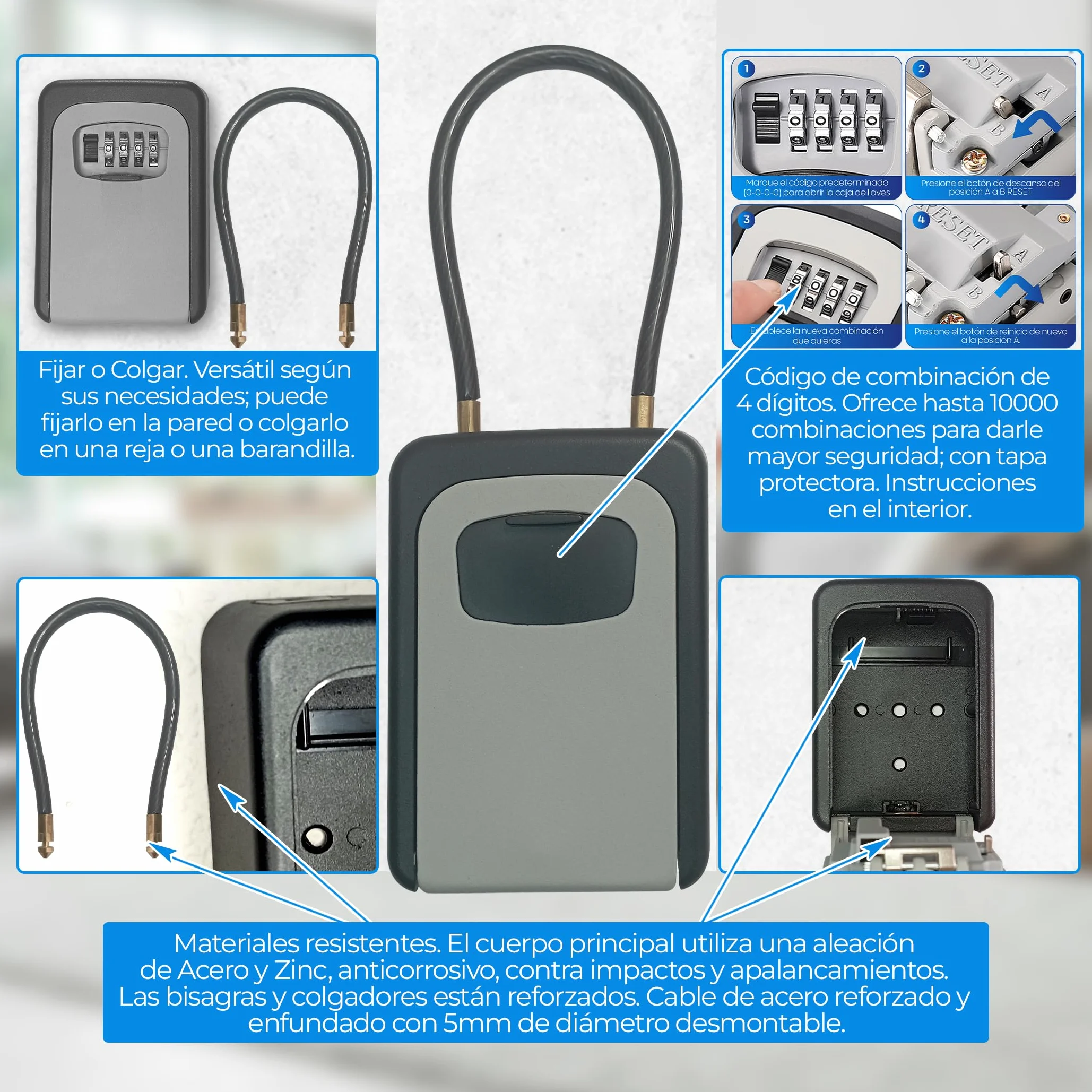 QJF Caja de Seguridad para Llaves con Código de 4 Dígitos para Pared Exterior Interior