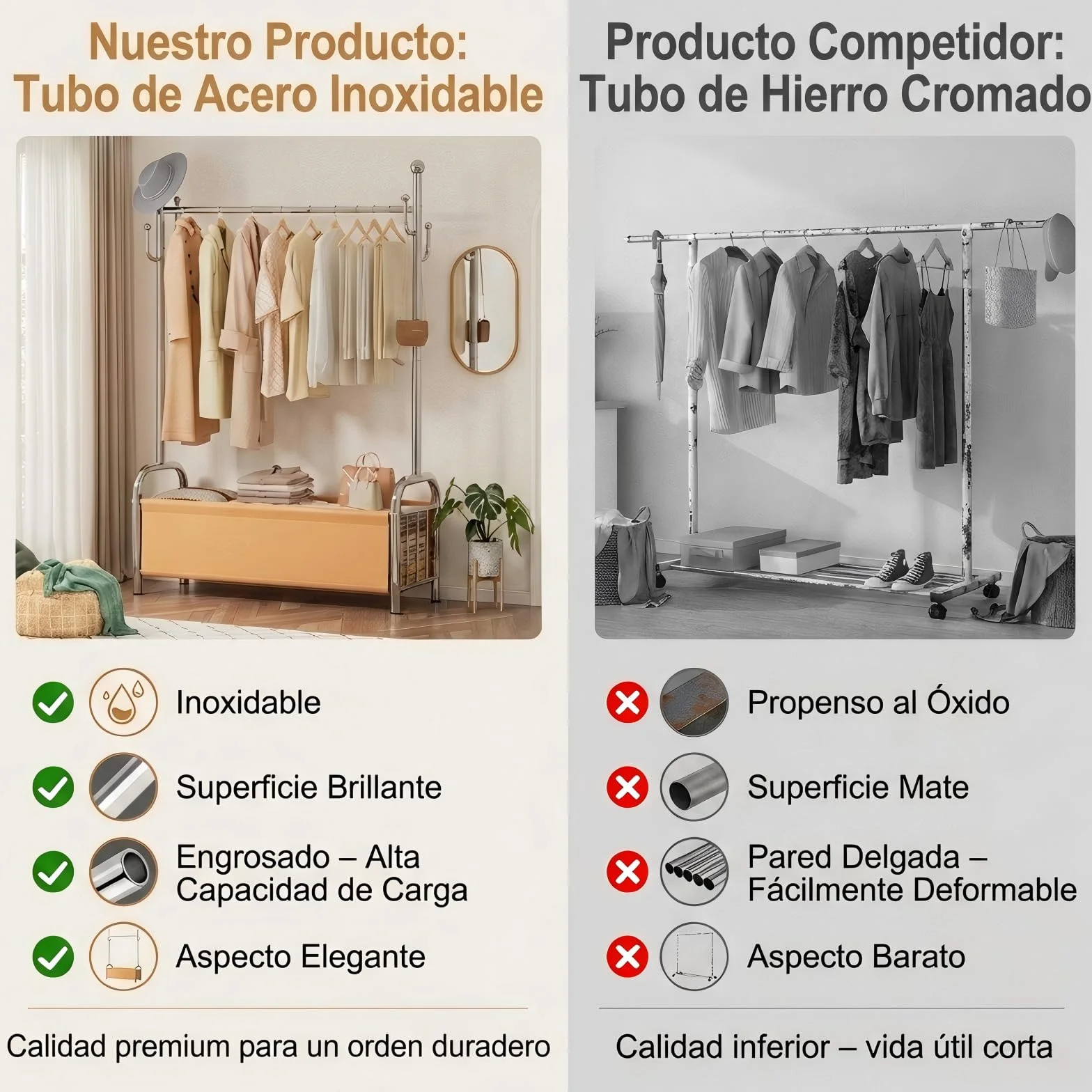 Burro Ropa Acero Inoxidable con Cesta Almacenaje, Perchero Estable Pie, 3 en 1 Tendedero Organizador