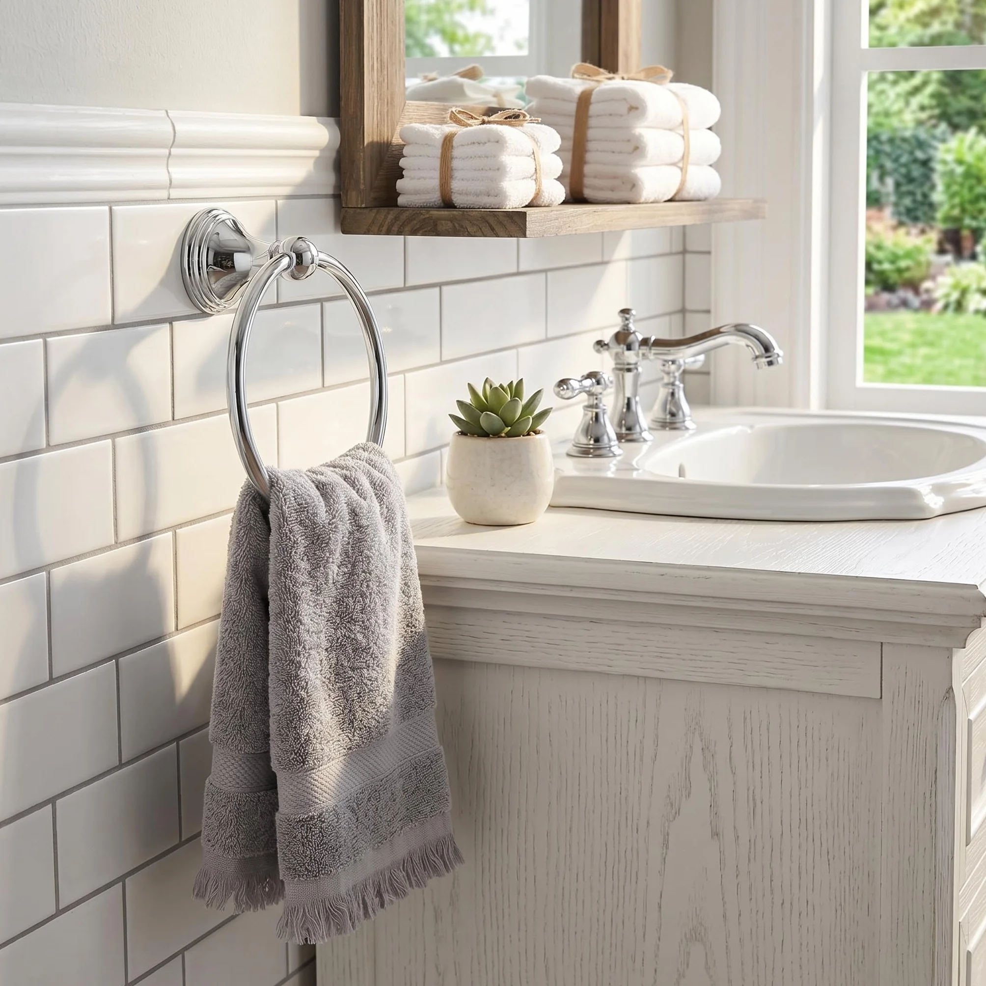 FTVOGUE Mano Toallero Estante Accesorios De Baño Estilo Retro Anillo Cromado 893