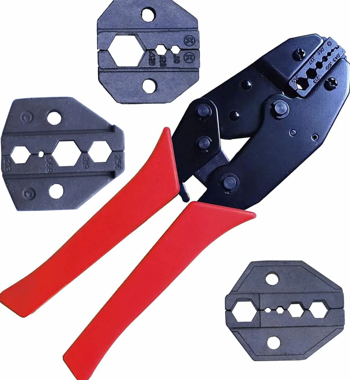 Juego de herramientas de crimpado coaxial, BNC TNC SMA UHF PL259 N F ST SC etc. Conector RF, con 4 matrices intercambiables y un destornillador, puede engarzar coaxial de 1.07 a 10.9 mm