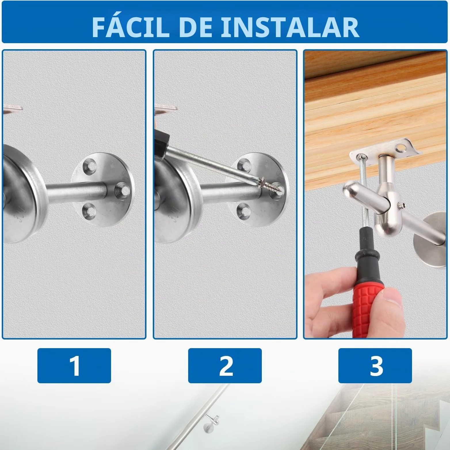 2 soportes para pasamanos ajustables, 150 mm, soporte de pasamanos de acero inoxidable, barandilla para escaleras, soporte de pared interior, accesorios para pasamanos, soportes para
