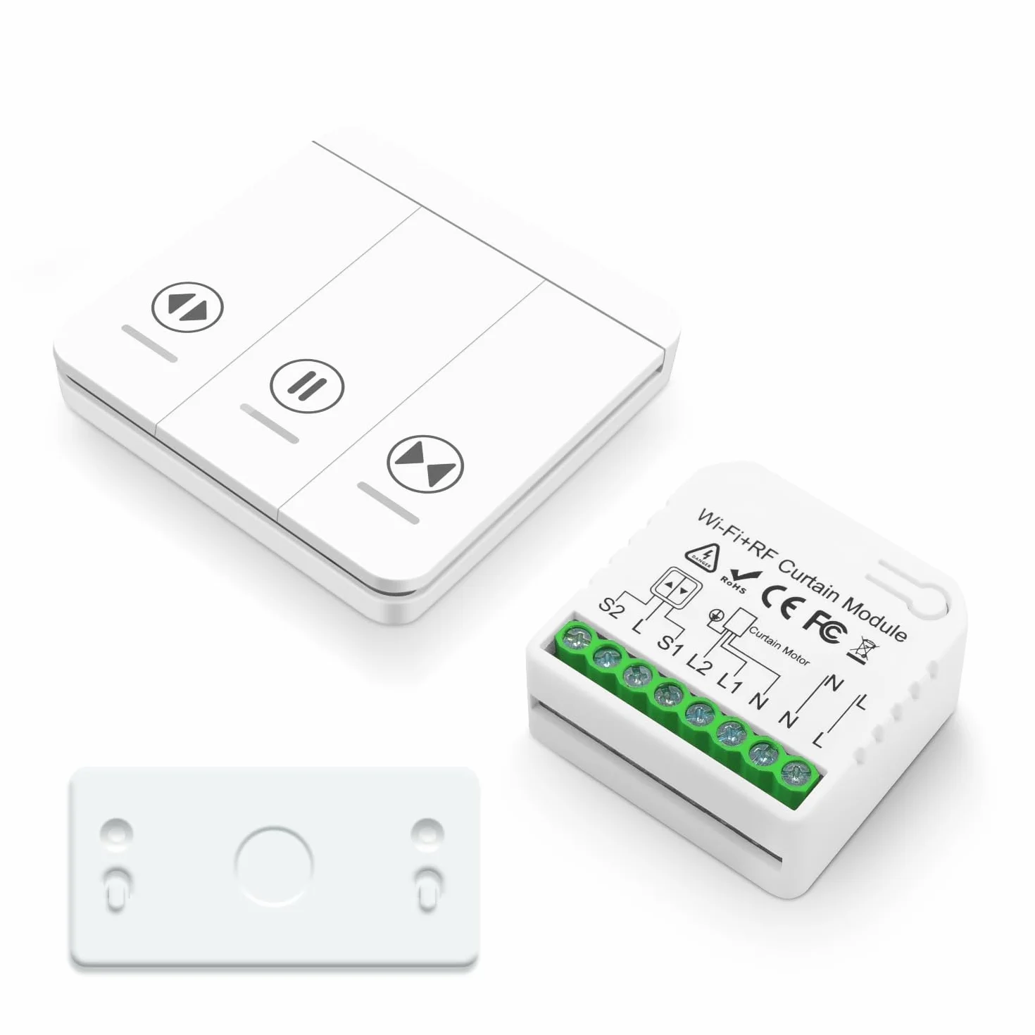 Interruptor Persianas WiFi RF433 Interruptor inalámbrico móvil, Relé de persianas temporizador inteligente para cortina eléctrica Compatible con Alexa Voice Google Home tuya APP Control, 500W