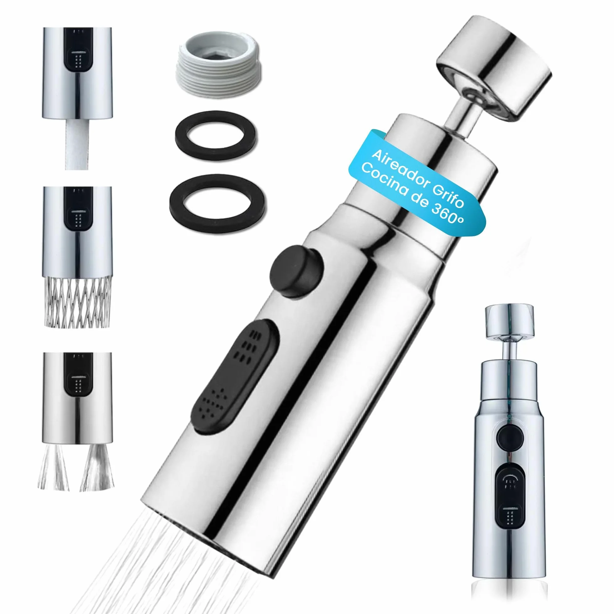VIPA Adaptador Grifo Cocina 3 Modos Ajustable 360º con Adaptador Universal Boquilla Grifo Filtrado a Prueba de Salpicaduras