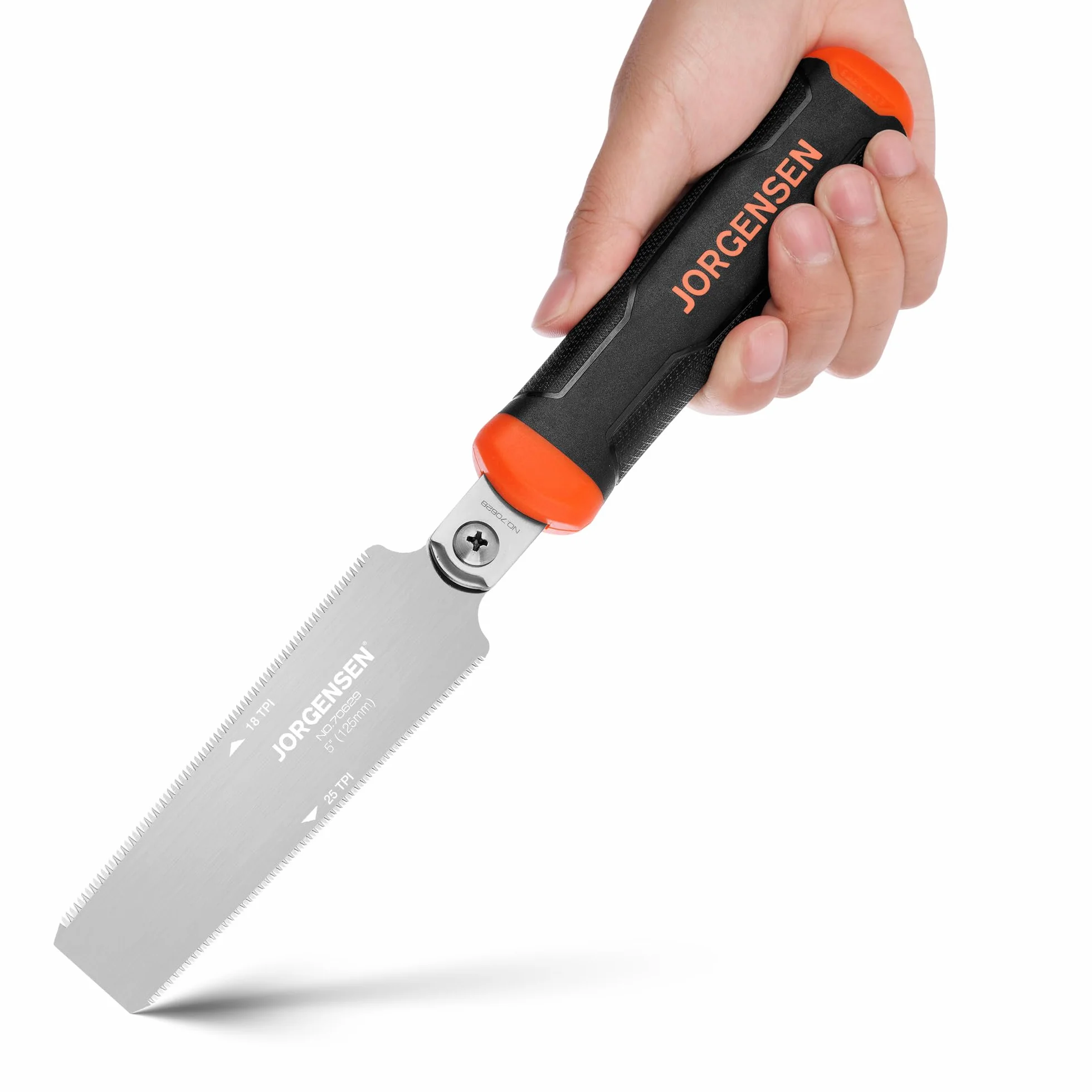 Jorgensen Sierra Japonesa Profesional de Doble Filo 18/25TPI, 125mm Sierra de Mano con Hoja SK5, Sierra Madera con Mango Ergonómico, Perfecta para Trabajos de Madera