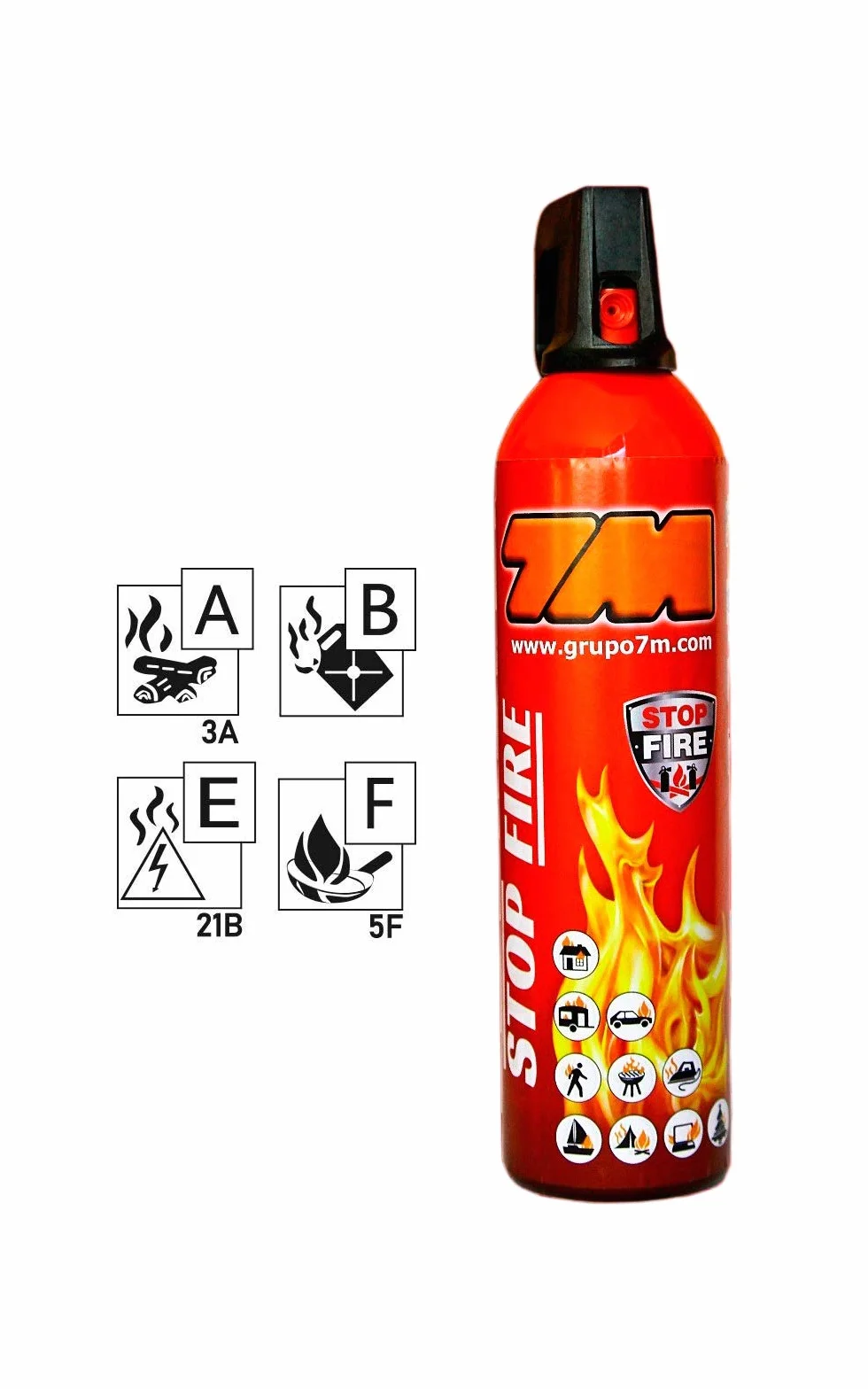Mini extintor STOP FIRE. Extintor para casa, coche, taller, oficina, caravana, jardin, etc. NO es tóxico ni irritante. Fácil de limpiar. No necesita revisiones