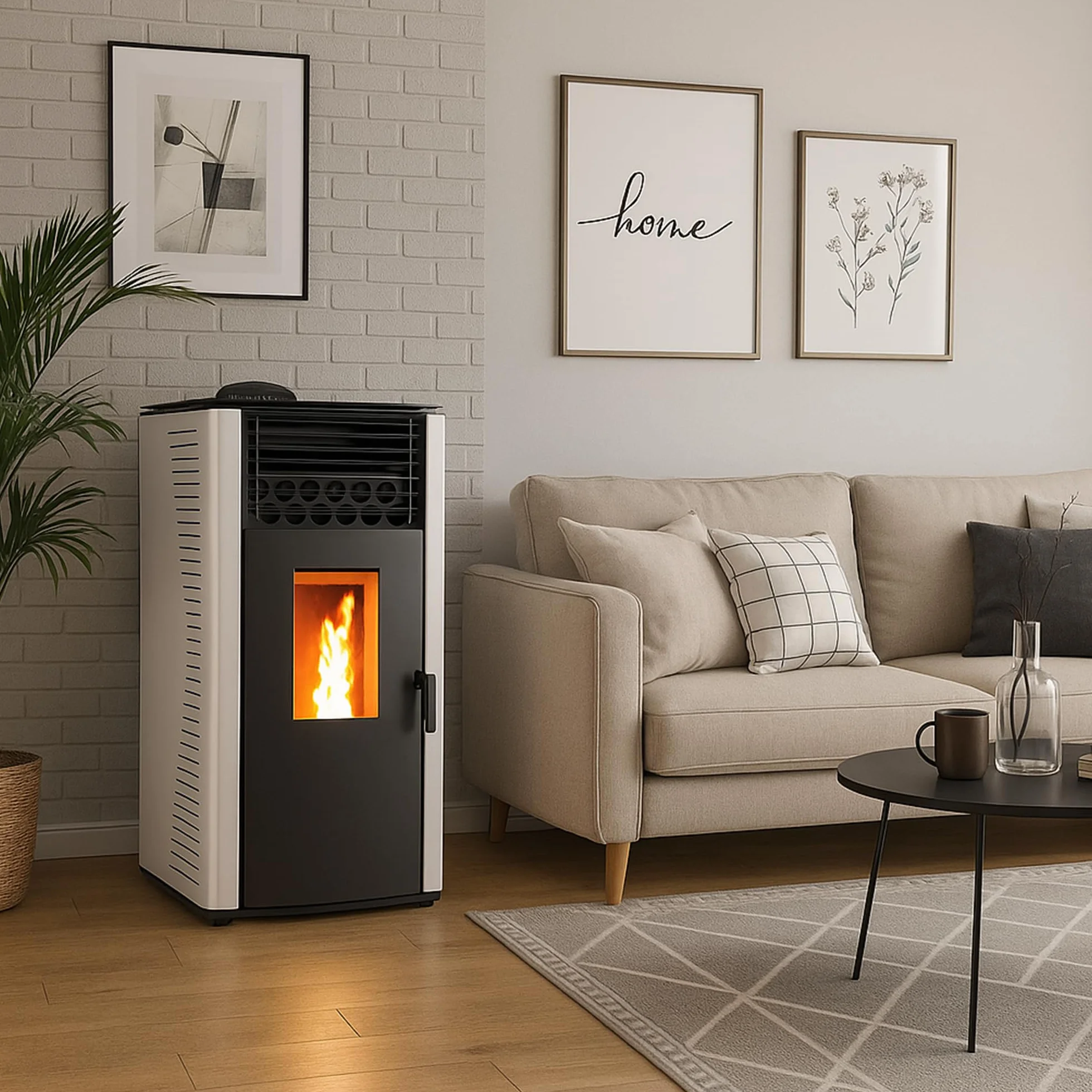 Estufa de pellets impermeable Anita 15 kW blanco Sannover + kit de instalación completo