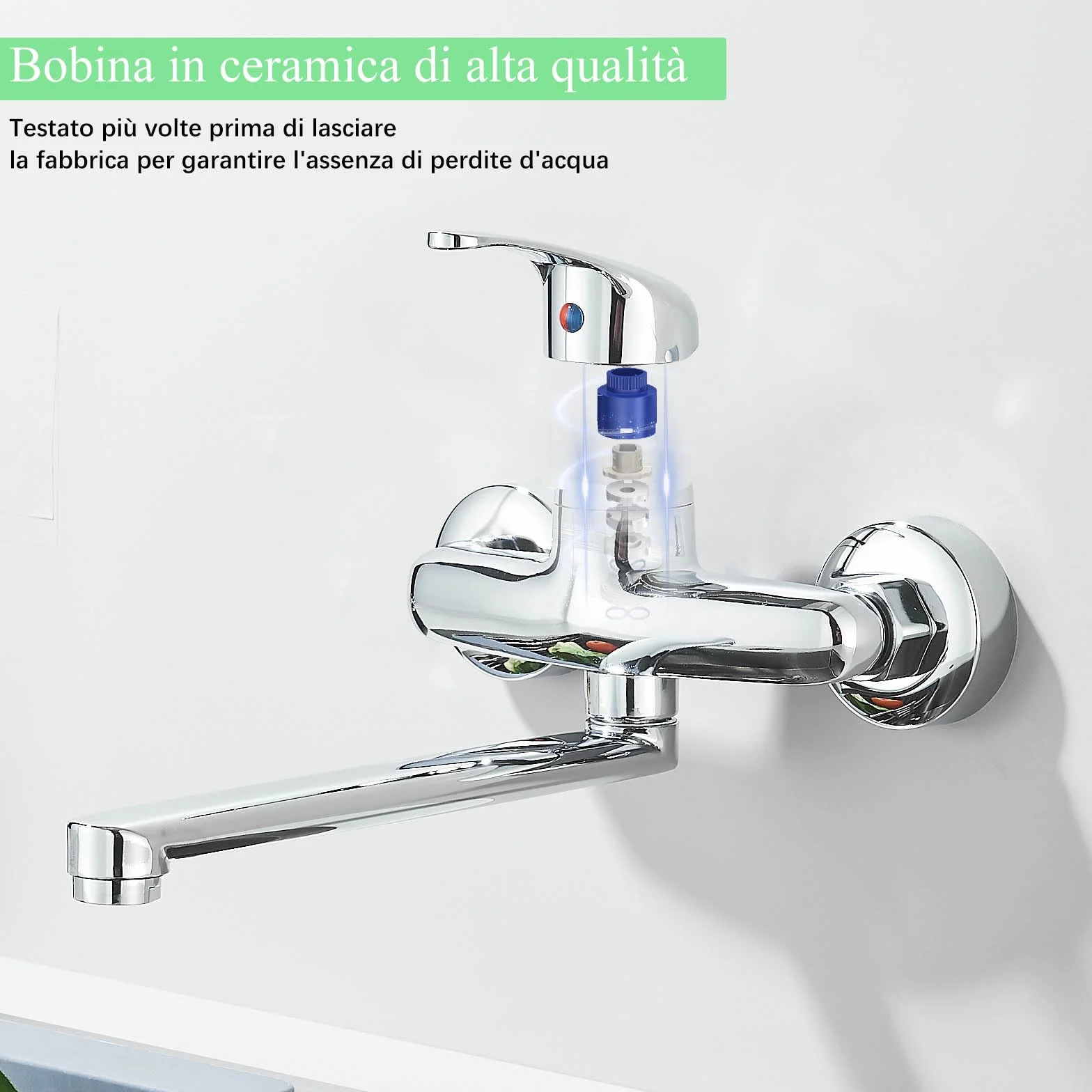 Mezclador de pared para fregadero cocina monomando galvánico boca ajustable