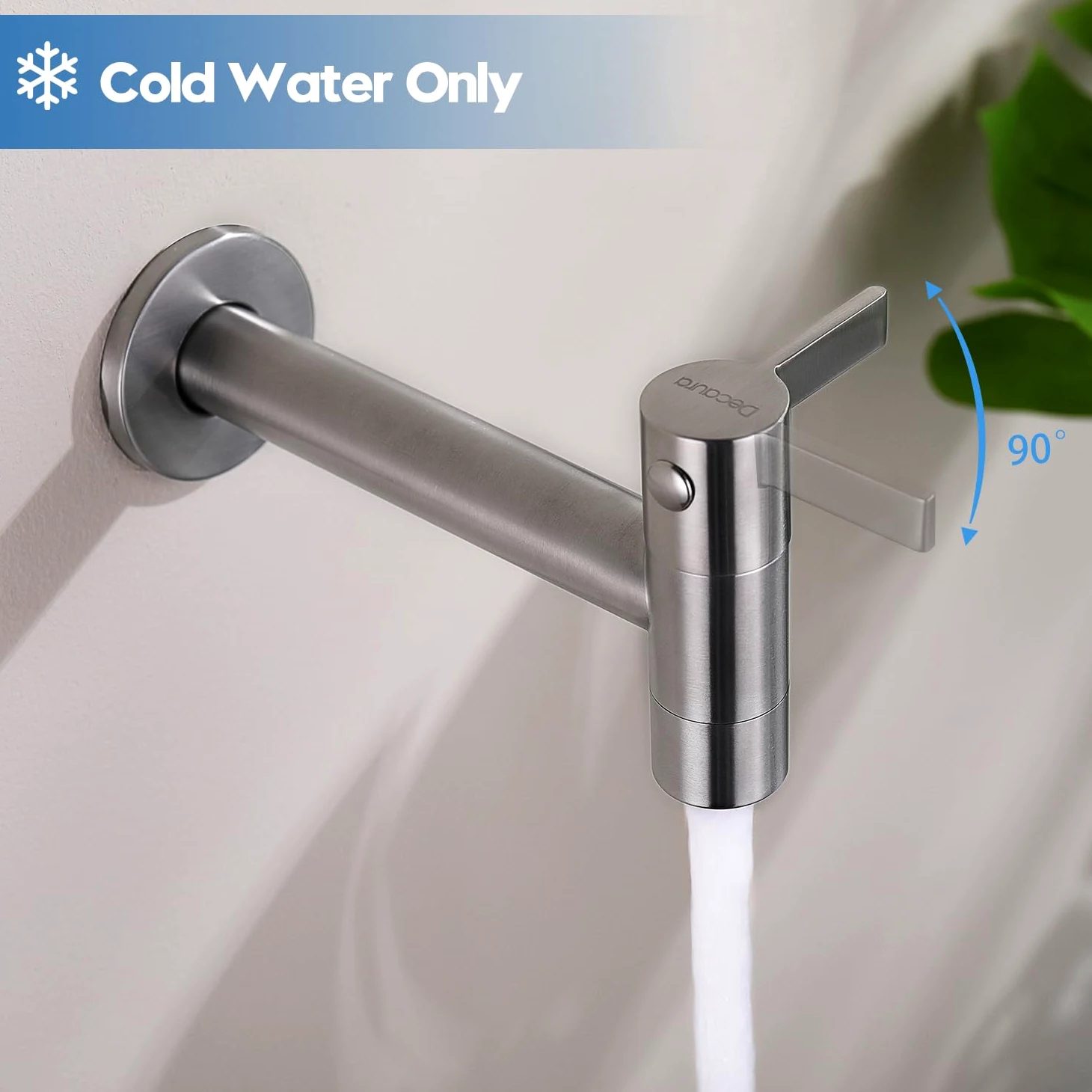 Decaura Grifo de agua fría montado en la pared de acero inoxidable grifo de agua fría montado en la pared de 13 cm grifo frío en pared para baño, lavabo, balcón, cocina