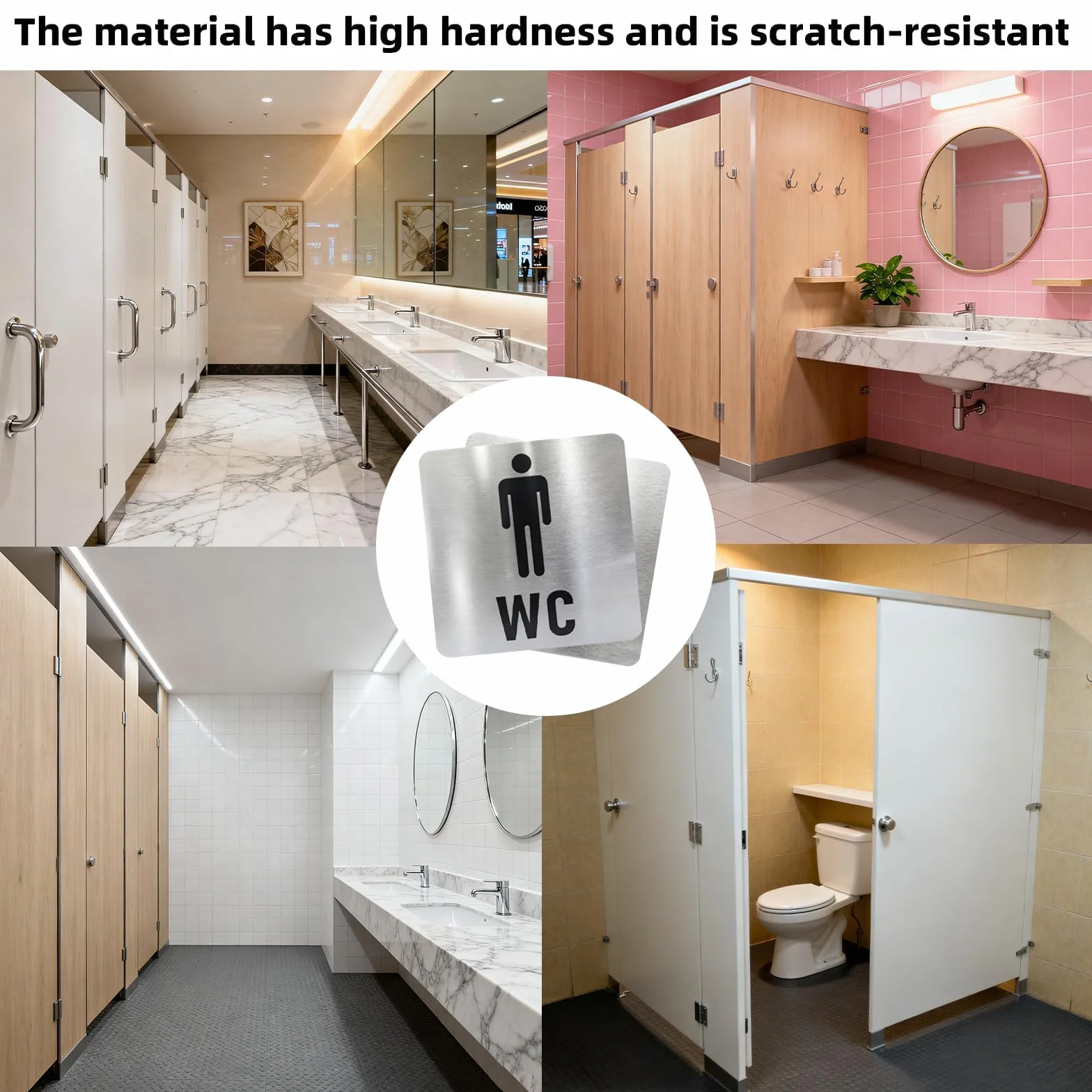 2pcs Simbolos Baño, Placas Cartel WC Acero Inoxidable 12x12 cm – Juego de Carteles Baño Mujer y Hombre – Señalización Resistente con 2 Adhesivos Fuertes 50x50 mm – Instalación Sencilla