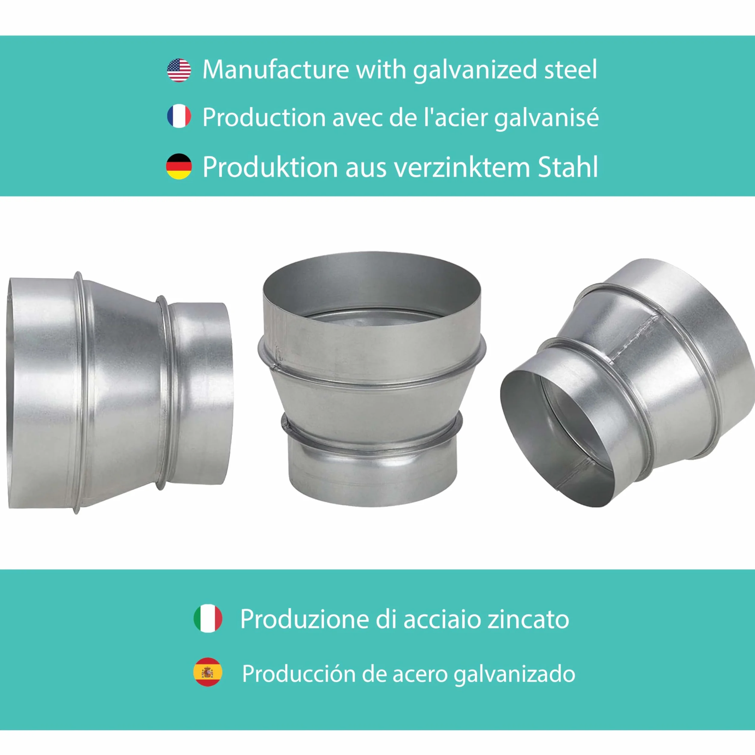 RA-200/250 mm Reductor de Conducto en Acero Galvanizado,Resistente a la Corrosión,Ideal para Ventilación,Calefacción,Drenaje,Evacuación,Climatización. Rendimiento Duradero.
