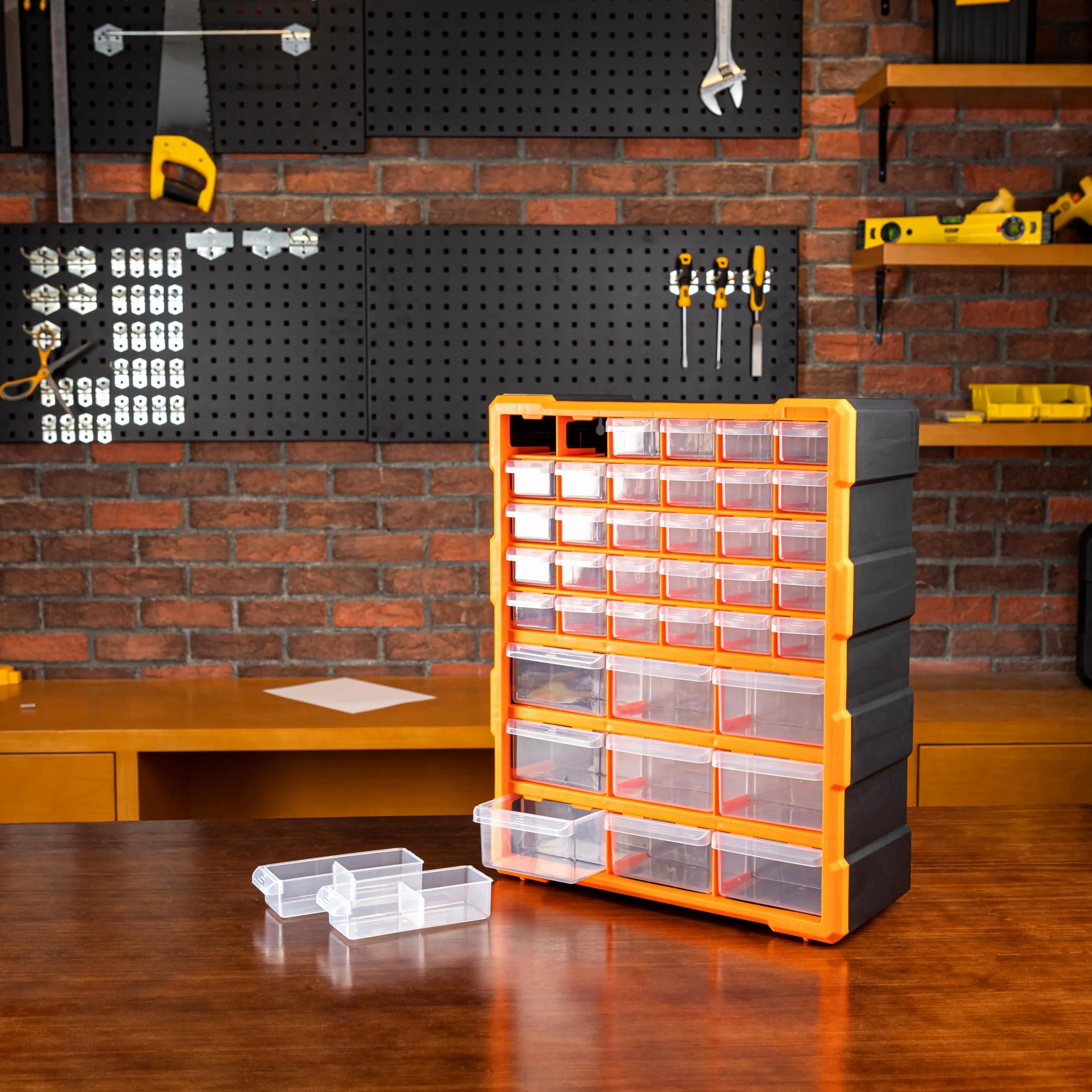 Amazon Basics Organizador de herramientas armario fijable pared 39 cajones Negro 38x15.9x47.3 cm