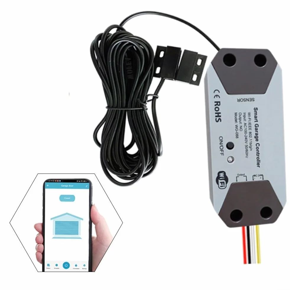 Abridor de garaje inteligente WiFi para TUYA 12-24V con sensor magnético para monitoreo remoto e integración de voz a través de Smartphone