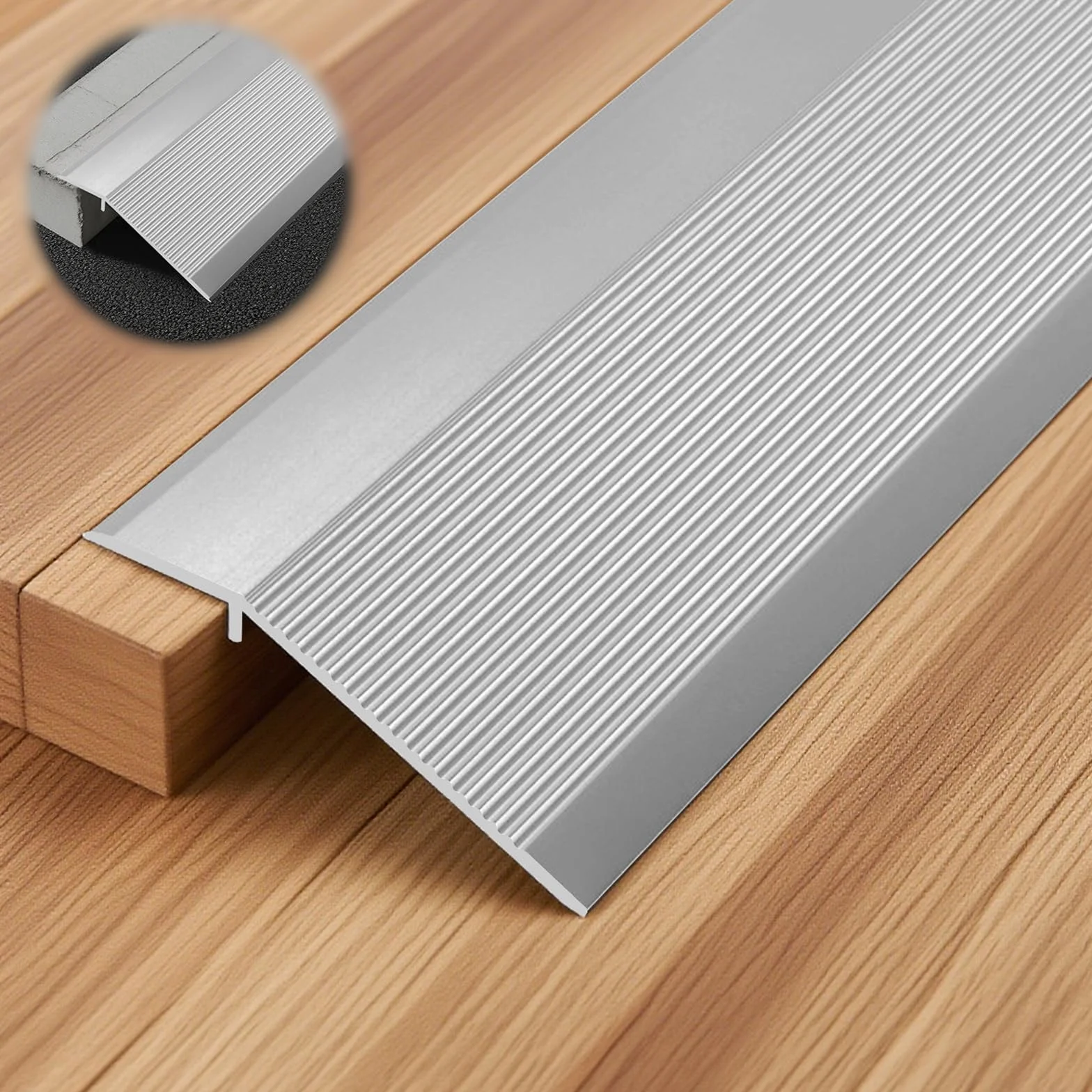 Tira de aluminio para pisos, 0,9 m x 10 cm, perfil de transición para suelos, adecuado para umbrales de puerta, rampas laminadas, puentes entre 10 y 35 mm (plata mate)