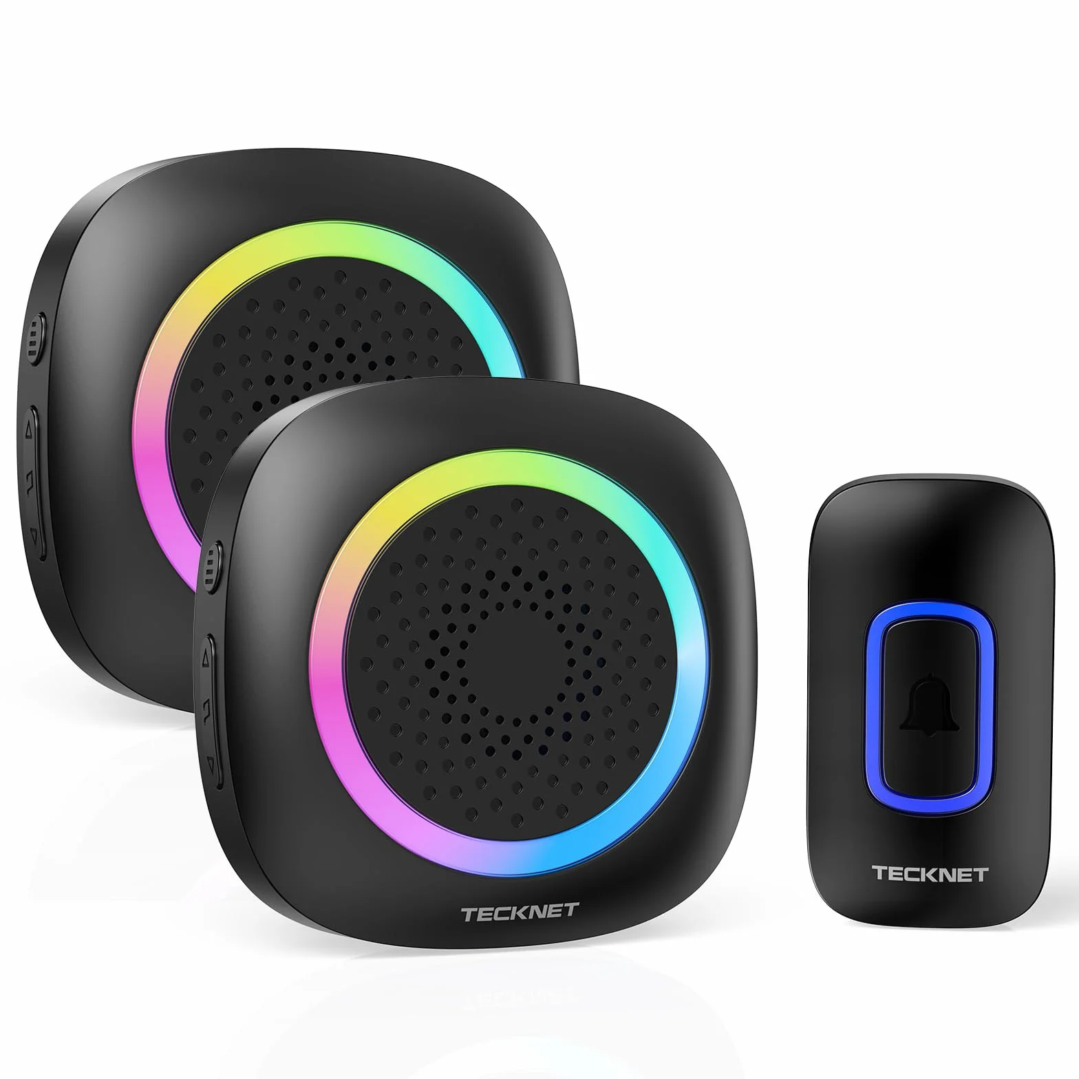 TECKNET Timbre Inalambrico Exterior, RGB Timbre Inalámbrico Exterior Impermeable IP66 con 2 Receptores, 400M Alcance, 5 Niveles de Volumen y 60 Melodías, Doorbell al Estilo de la Batería, Portátil