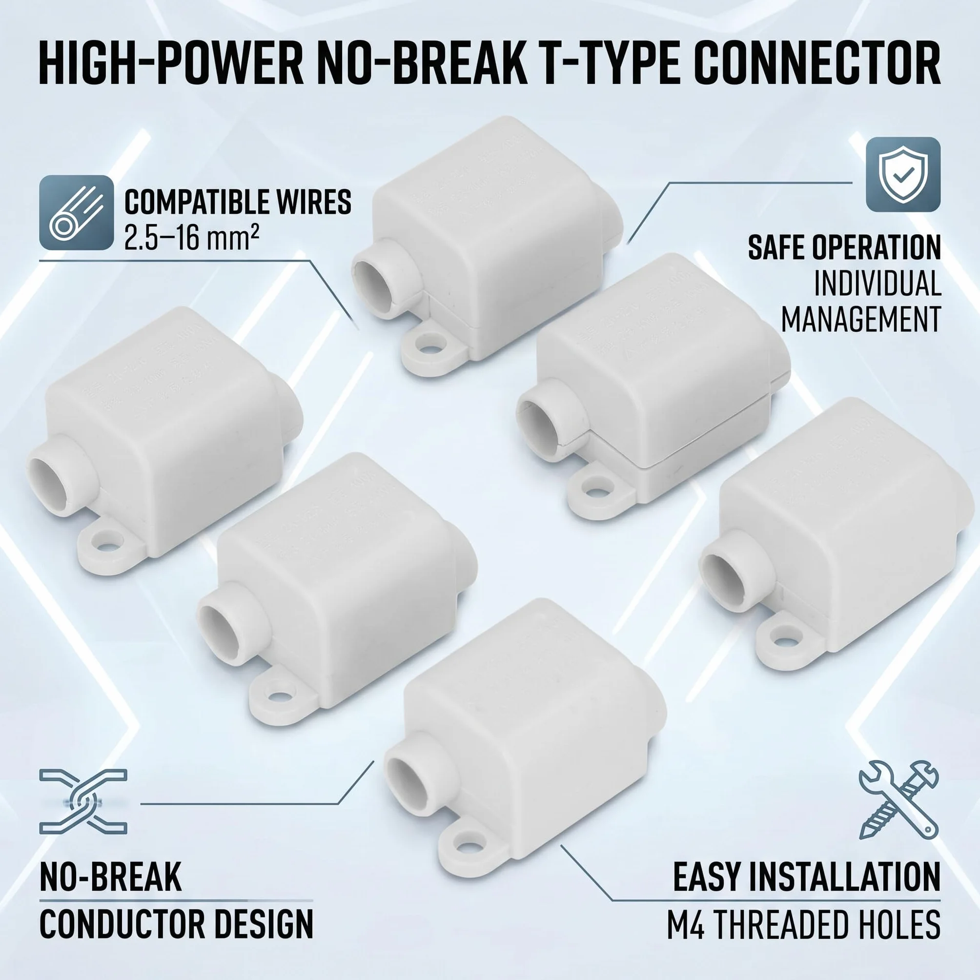 Conector Divisor Tipo T Caja de Conexiones 3 Vías 6 Uds. 1000V 100A ZK-1216