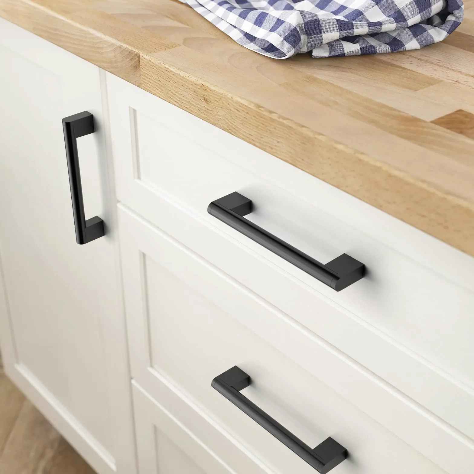 FURNIWARE 5 piezas manija de gabinete acero inoxidable 192 mm negro mate tiradores armario cocina