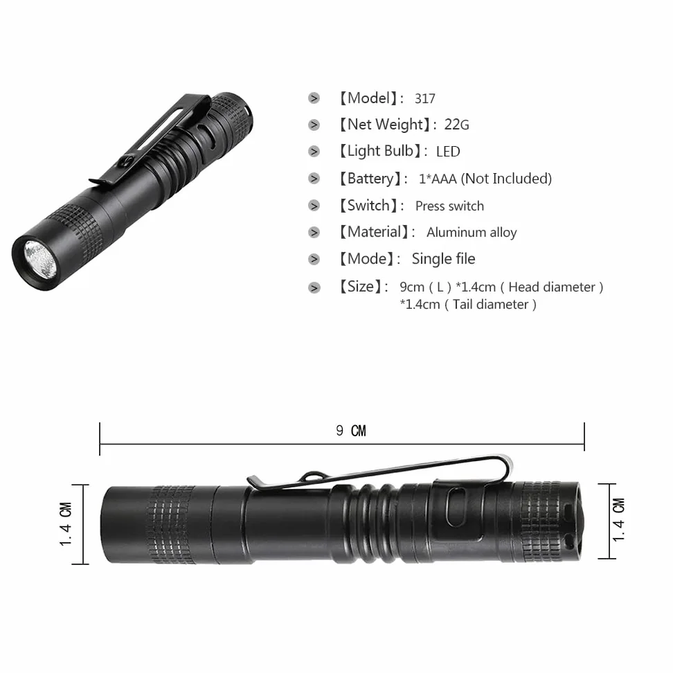 Paquete de 5 mini linternas pequeñas LED potentes de alto lúmenes tácticos con clip, linterna compacta de bolsillo portátil delgada para inspección de emergencia, batería AAA, resistente al