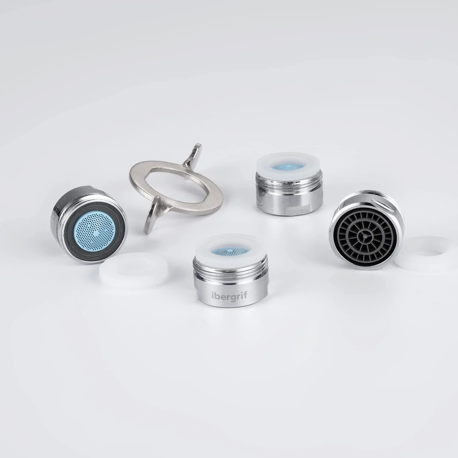 Ibergrif M91005 6 Piezas Aireador Grifo M24, Filtro Grifo de Lavabo de Cocina, Carcasa de Latón y Filtro de ABS, Incluye 8 Juntas y 1 Llave Inglesa, Plata