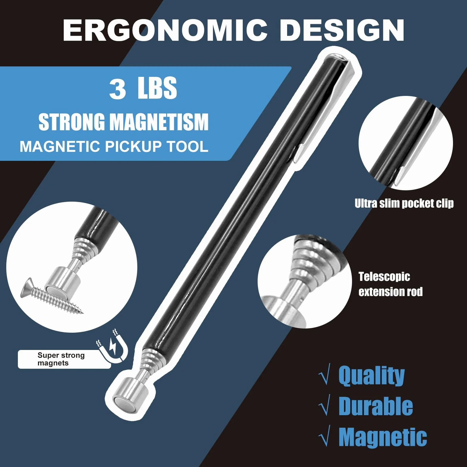 4 Piezas Recogedor Magnético Telescópico, Herramientas de Recogida Iman Flexible, Herramientas Magnéticas Telescópicas para recoger tornillos y tuercas y otros objetos metálicos (1.5LB 3LB 5LB 16LB)