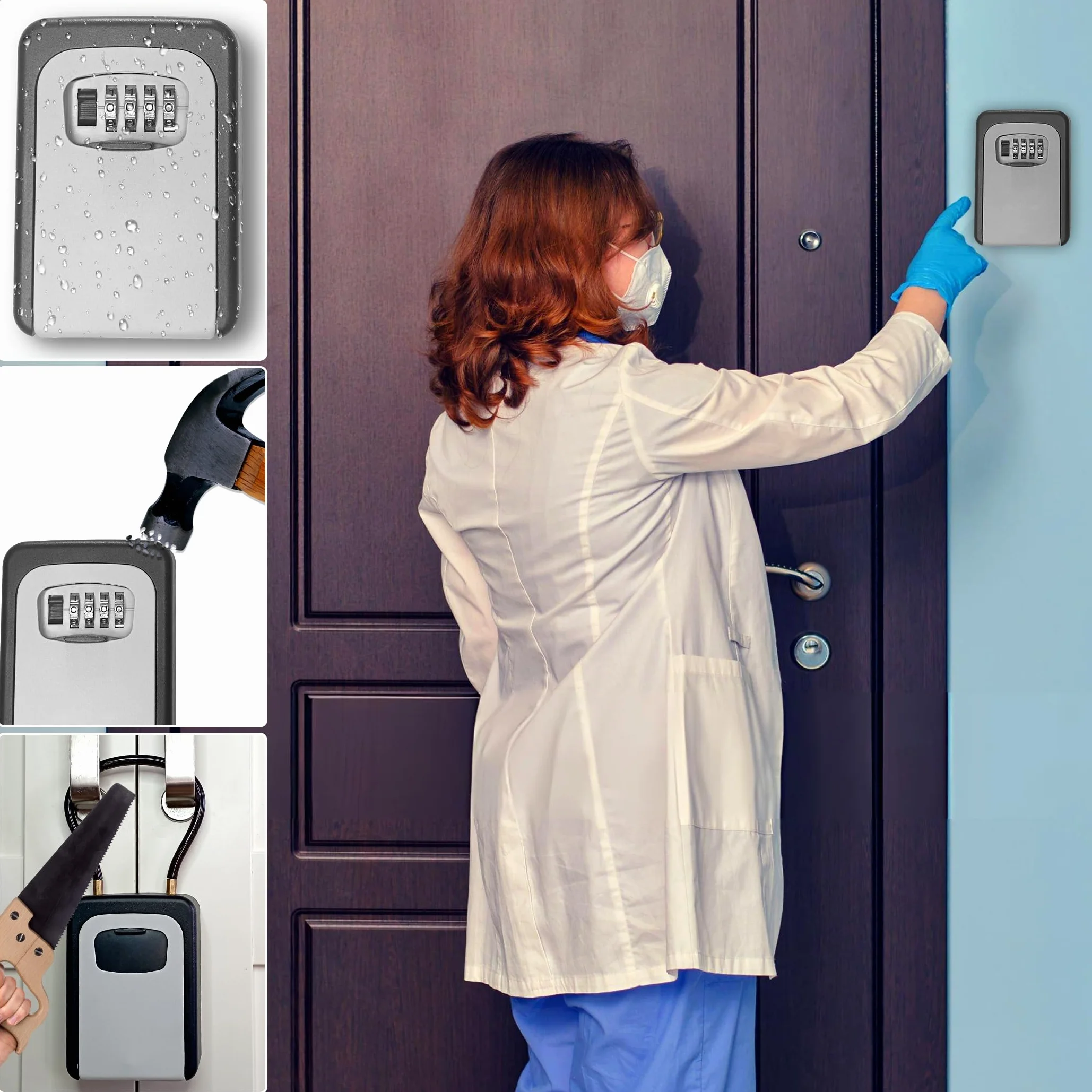 QJF Caja de Seguridad para Llaves con Código de 4 Dígitos para Pared Exterior Interior