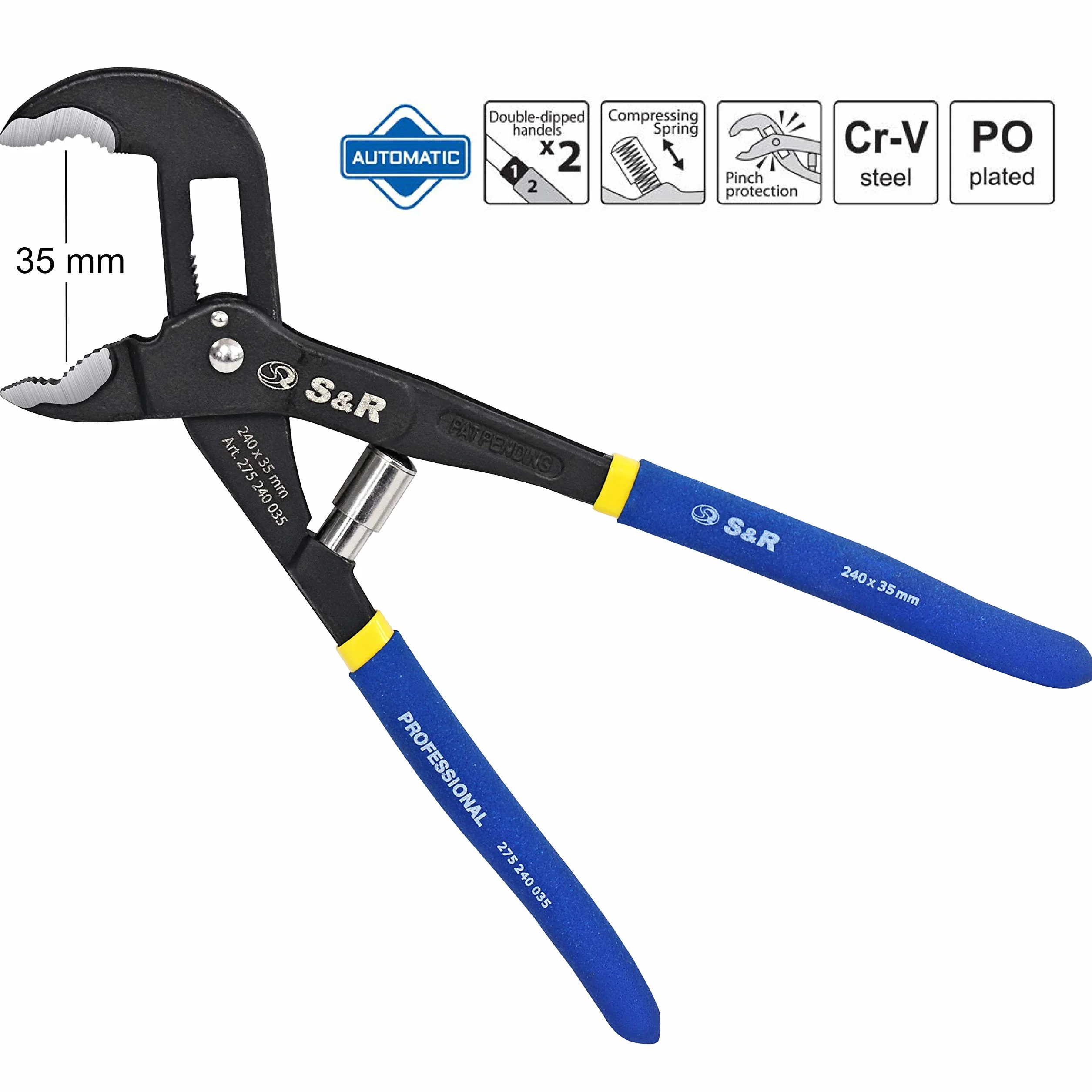 S&R Alicate Extensible de Pico Loro (240 x 35 mm) - Tenaza bombas de agua (Cambio Automático)