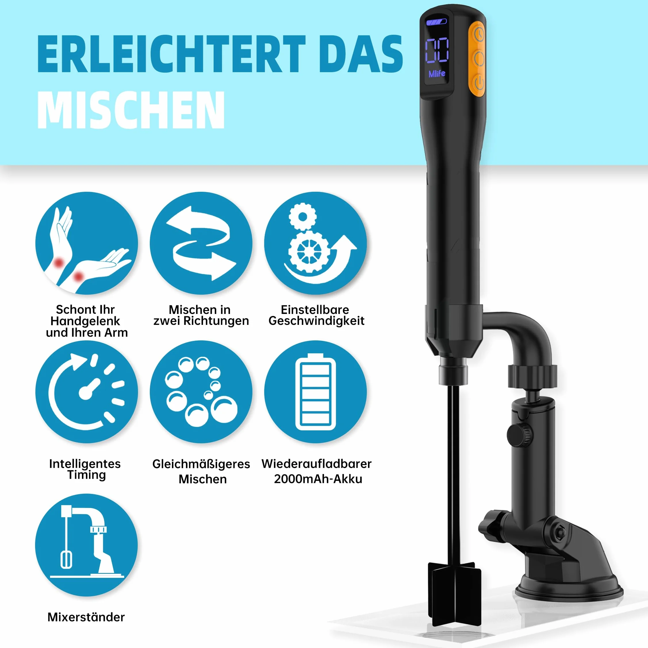 Mlife Mezclador de Resina Mejorado, Agitador Eléctrico de Resina Epoxi, Mezclador de Pintura y Mezclador Temporizado de Resina Epoxi para Resina Epoxi, Mezclado de Silicona, Moldes de Resina(Negro)