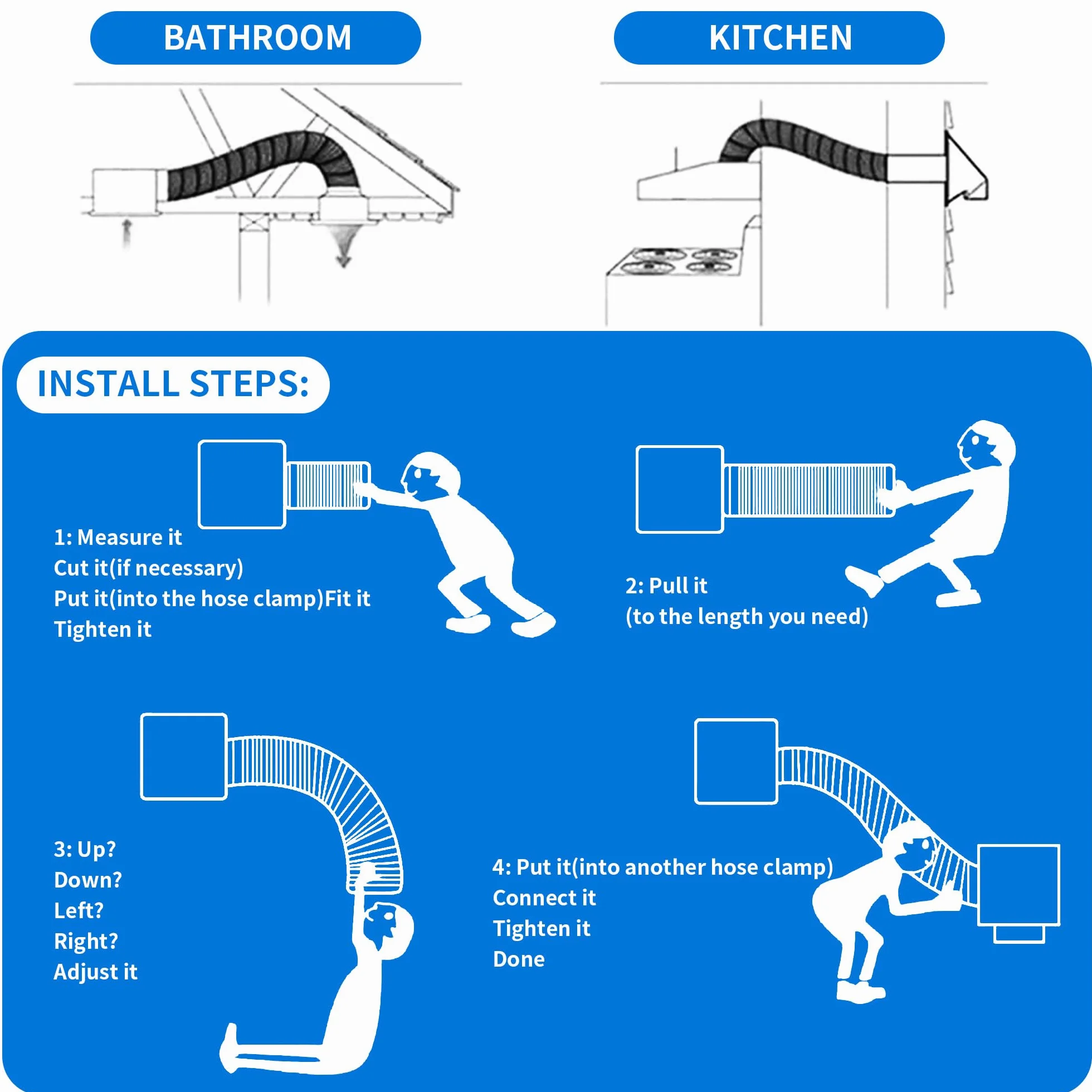 Tubo Flexible 100 mm x 3 m con 2 Abrazaderas Acero Inox – Tubo PVC-Aluminio para Sistemas de Ventilación, Climatización y Secado,Tubo Campana Extractora