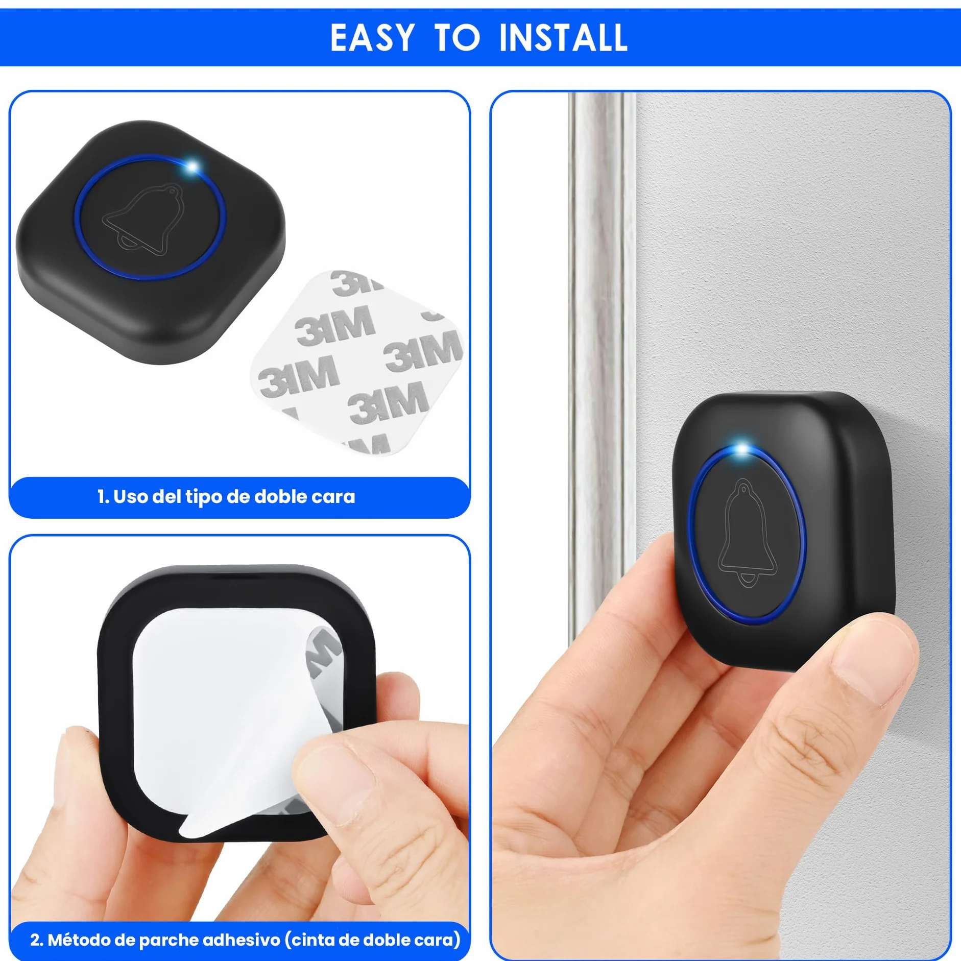 Timbre Inalámbrico Impermeable IP55 300 Metros 38 Melodías 4 Niveles de Volumen 0-110dB Enchufable para Puerta