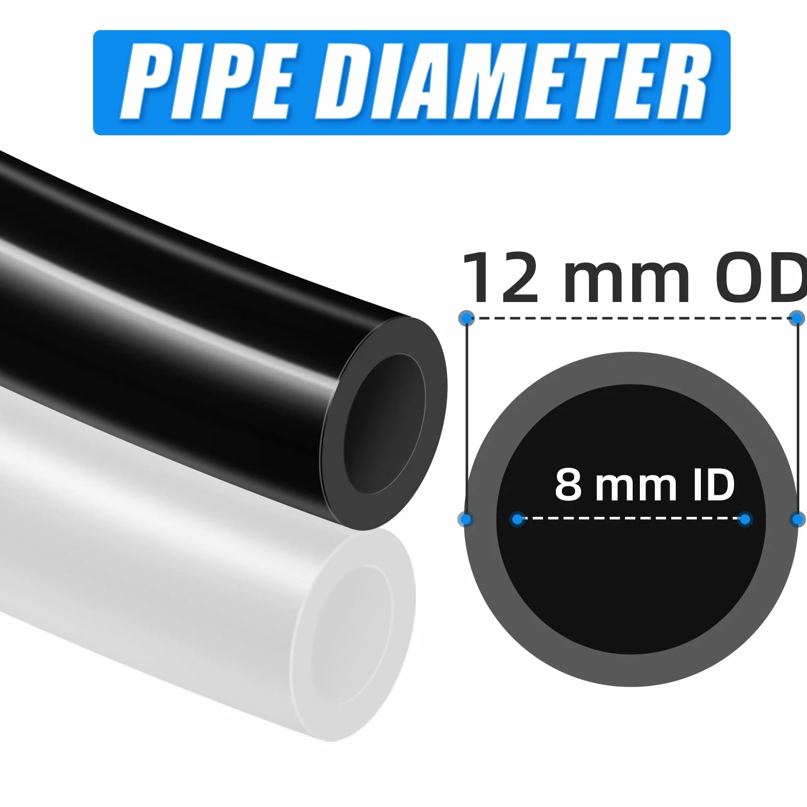 Manguera de aire de poliuretano negro de 10 m, diámetro exterior de 12 mm x diámetro interior de 8 mm con kits de conectores neumáticos