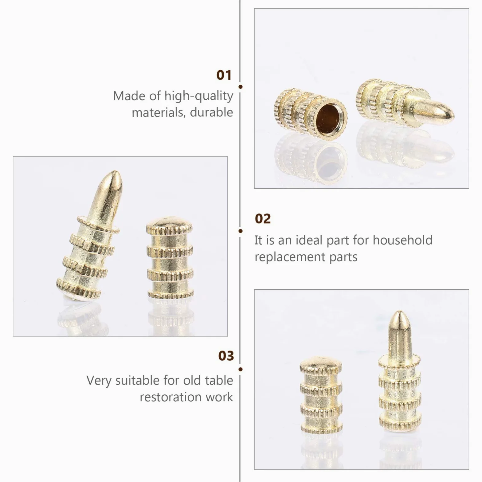 POPETPOP Escritorio Conector Perno de La Tabla de La Tabla de Alineadores Pin de Alineación Pines Hardware Hardware Pines de Latón con Insertos Roscados para Madera