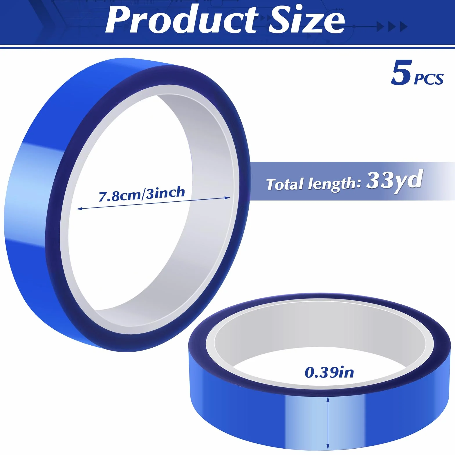 5 rollos de cinta adhesiva resistente al calor, 20 mm x 30 m, cinta térmica azul para sublimación, sin residuos, cinta de protección térmica para electrónica, placas de circuitos impresos