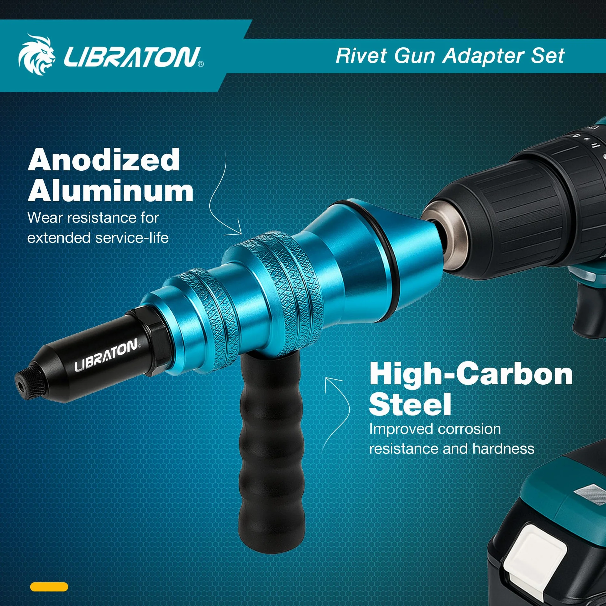 LIBRATON Adaptador de Remachadora para Taladro, Adaptador de Remache para Taladro Eléctrico, Accesorio de Remache para Taladro Inalámbrico, con Asa, Fácil Procesamiento 2,4mm 3,2mm 4,0mm 4,8mm