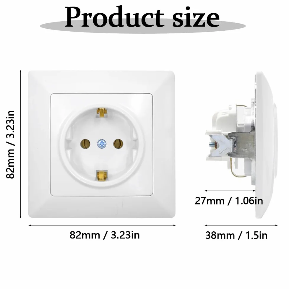 8 Piezas Enchufe de Empotrado Blanco Enchufes de Pared Schuko 16A 250V Enchufes Empotrables Estándar UE para Uso en Interiores (82 mm x 82 mm)