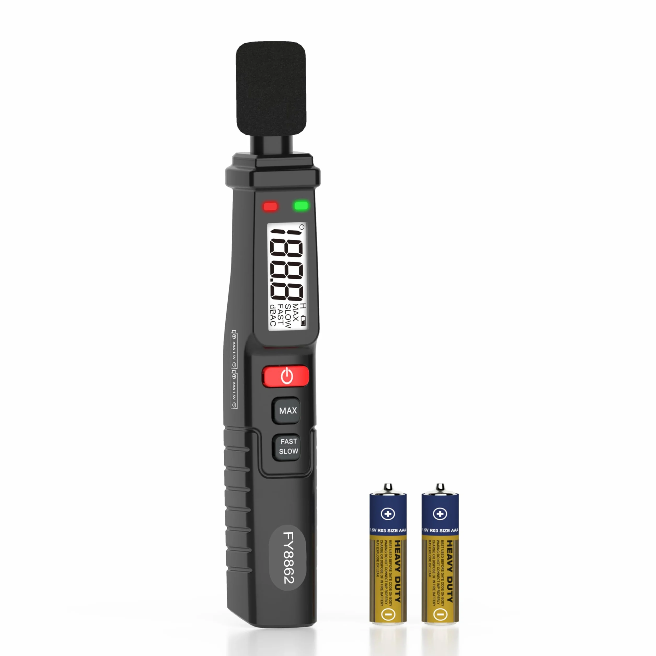 Decibelímetro, Medidor Decibelios Digital 30 a 130 dB, Medidor Ruido Audio con A/C Ponderado, Medidor SPL Portátil con Pantalla LCD a Color, Soporte Datos, Linterna Para Oficina Fábrica en Casa