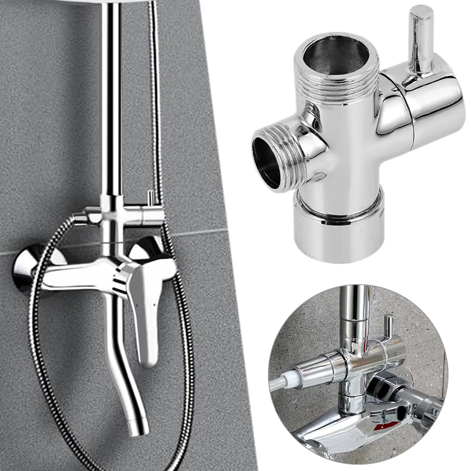 Válvula de inversión de 3 vías - Grifo de ducha - Adaptador de grifo de baño - Cromo pulido - 3/4" 1/2" - Adaptador en T para lavabo, baño, ducha - Cocina