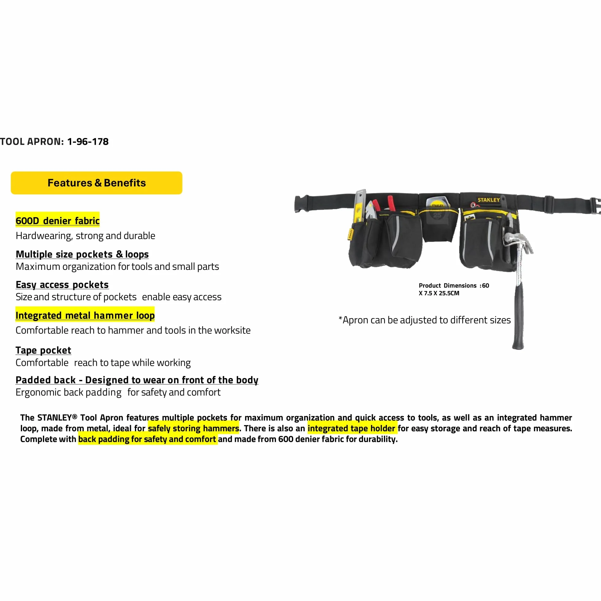 Stanley Cinturón para Herramientas Negro Amarillo