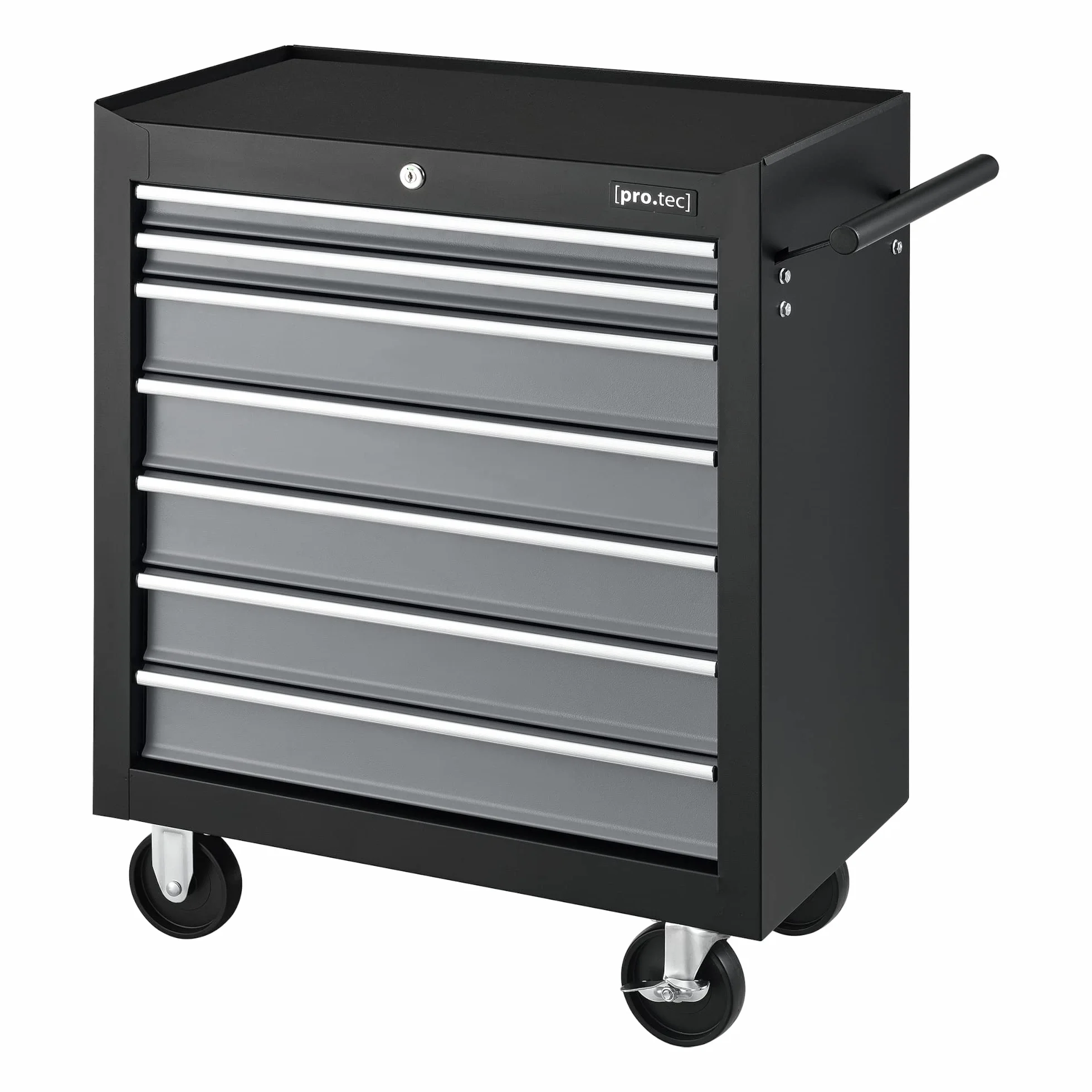 pro.tec Carrito de Herramientas de Acero 7 Cajones 4 Ruedas Taller Móvil Negro 69x33x77,5 cm