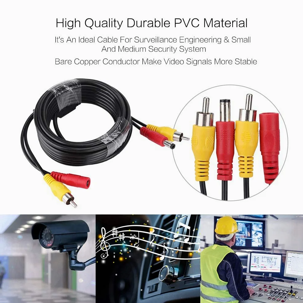 Cable De Video 5m / 10m / 15m / 20m RCA + DC Monitoreo Cámara Analógica Audio Video Cable De Alimentación Cable De Extensión De Cámara De Vigilancia(5M)