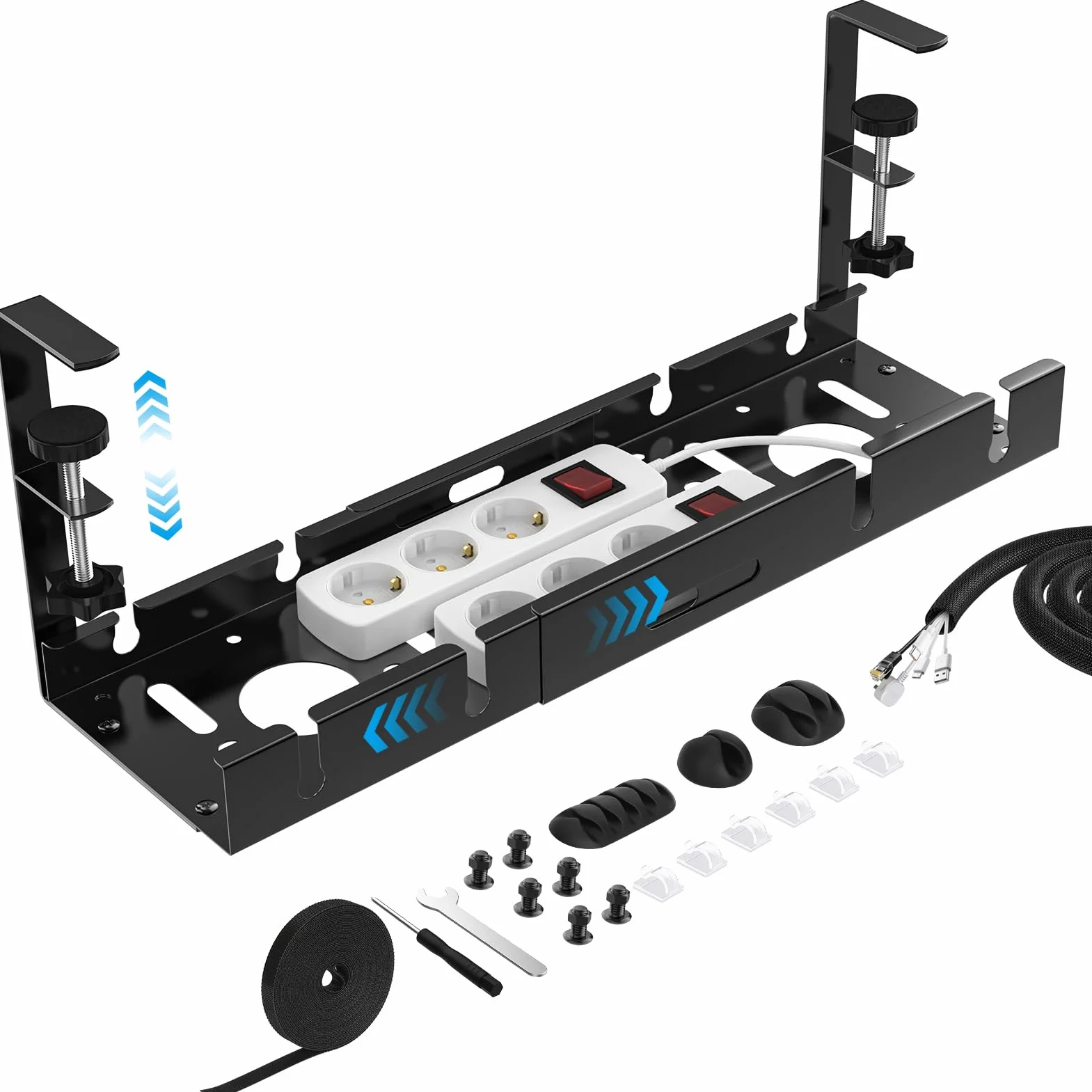 Avmvnvc Bandeja Organizador Cables Escritorio - Bandeja Cables Escritorio Retráctiles de 35CM a 53,5CM - Recoge Cables Mesa Escritorio sin Taladros - Cable Management para Hogar y Oficina