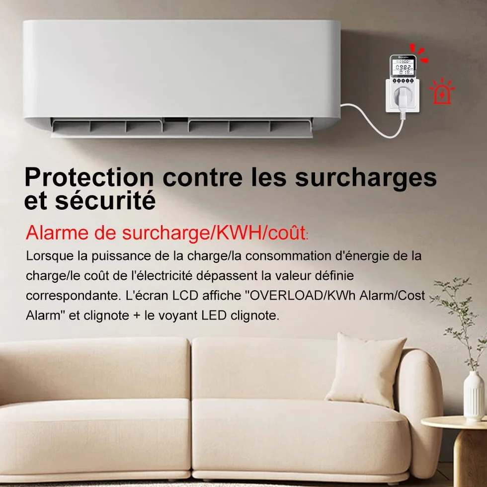 KETOTEK Medidor de Consumo Electrico, Enchufe Monitor de Electricidad con Pantalla LCD Retroiluminada, Medidor de Costo de Electricidad Medidor de Energía con 3680W Protección contra Sobrecarga