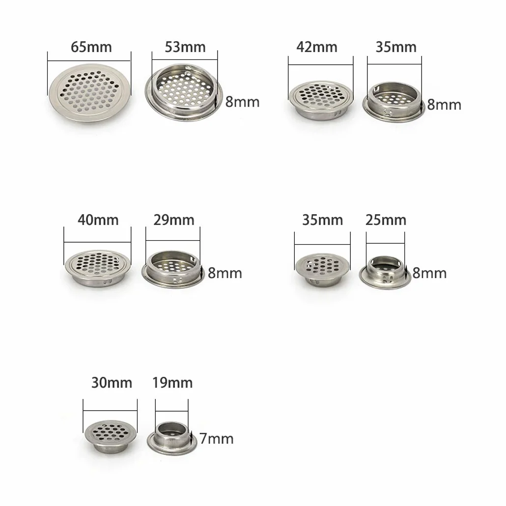 Cubiertas de ventilación de 25 mm circulares planas de acero inoxidable con orificio de malla para armario, baño, oficina, cocina, ventilación de 20 piezas
