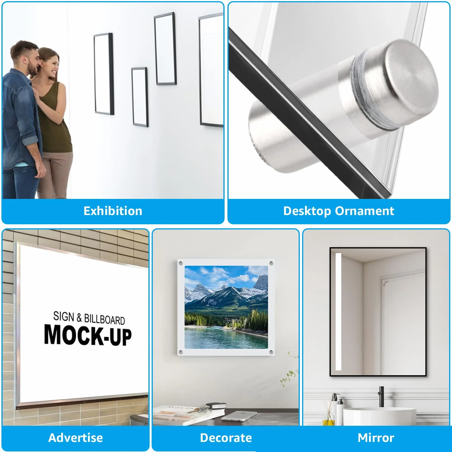 APACALI 50 separadores de pared de acero inoxidable, plexiglás, 19 x 25 mm, tornillo publicitario, carteles espaciadores, soportes para carteles para montar y fijar cristal, espejo, acrílico, marcos
