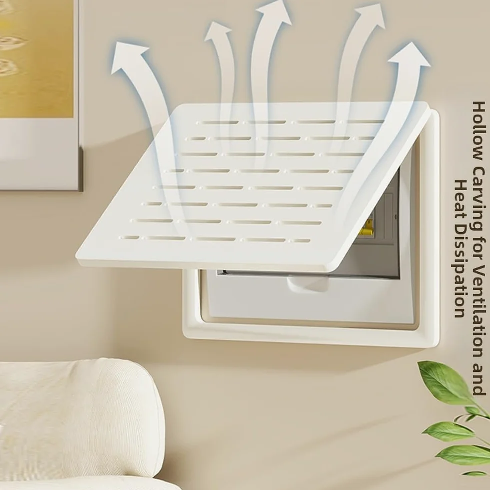 Caja de distribución de contador eléctrico 45X35 cm de plástico decorativo de madera para contador eléctrico y multimedia, cajas de corriente débil con tapa abatible, diseño de fácil acceso