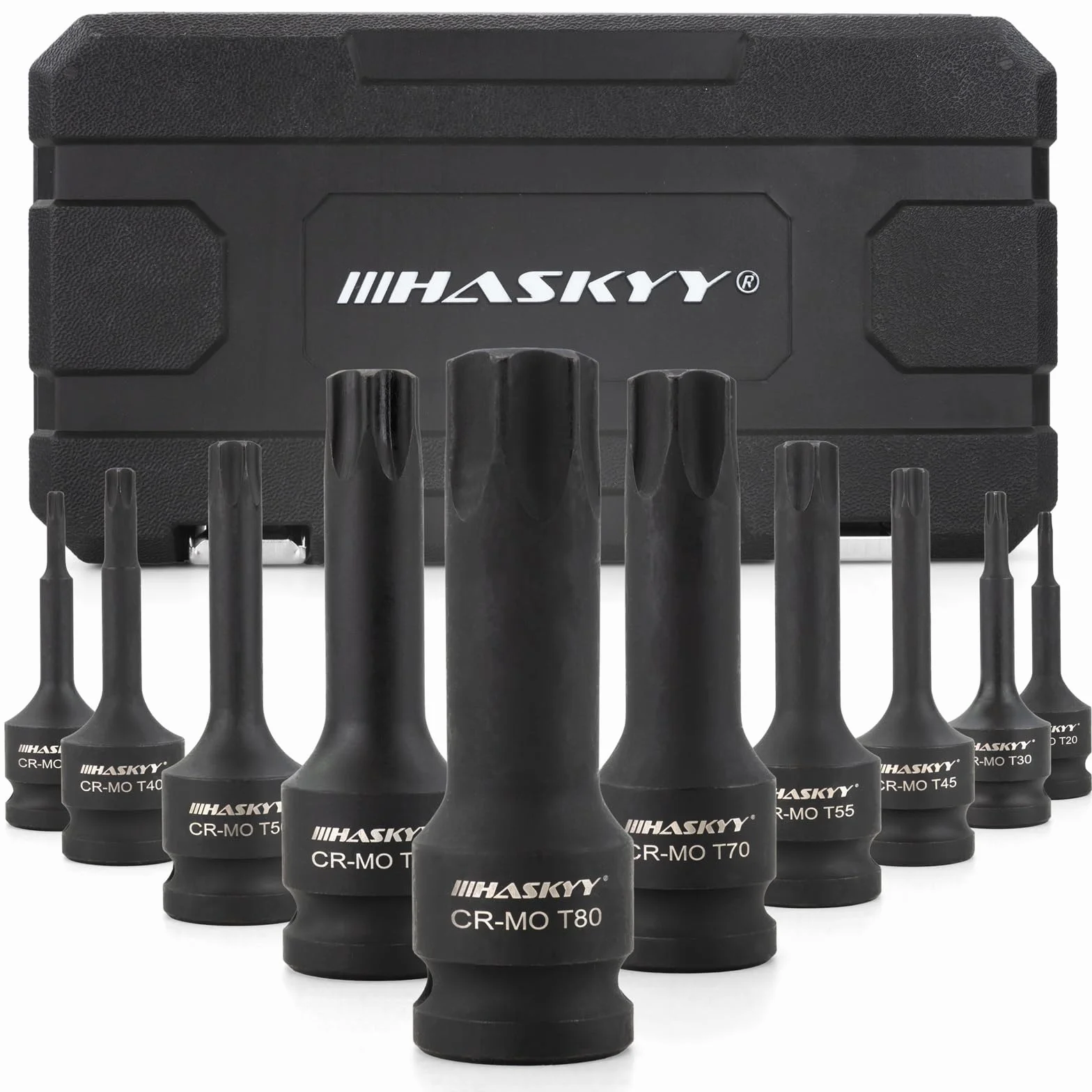 HASKYY Juego de llaves de impacto 1/2 pulgadas T20-T80 y Torx, 10 piezas, para coche, mantenimiento de frenos y reparación