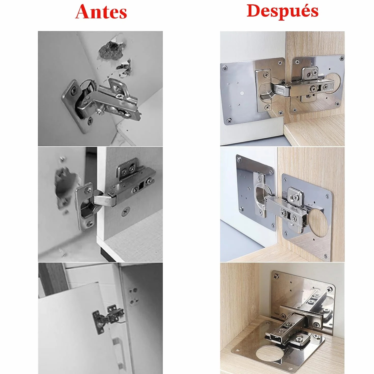 Placa Reparación Bisagra 4 Piezas Acero Inoxidable Juego de Reparación con Tornillos para Muebles de Madera