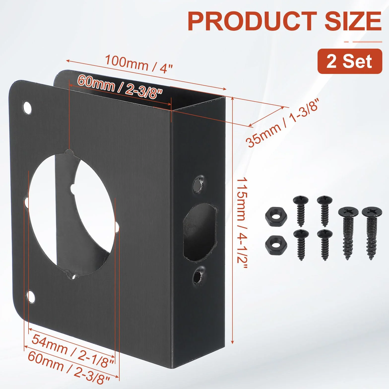 PATIKIL Placa De Refuerzo Para Puertas, 2 Juegos De Refuerzo Y Reparación Para Puertas De 1-3/8" De Grosor Y 4-1/2" De Tamaño De Pomos Y Cerraduras, Para Cerradura De Seguridad, Negro
